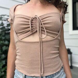 Beige Botany Chic Tan Ruched Top